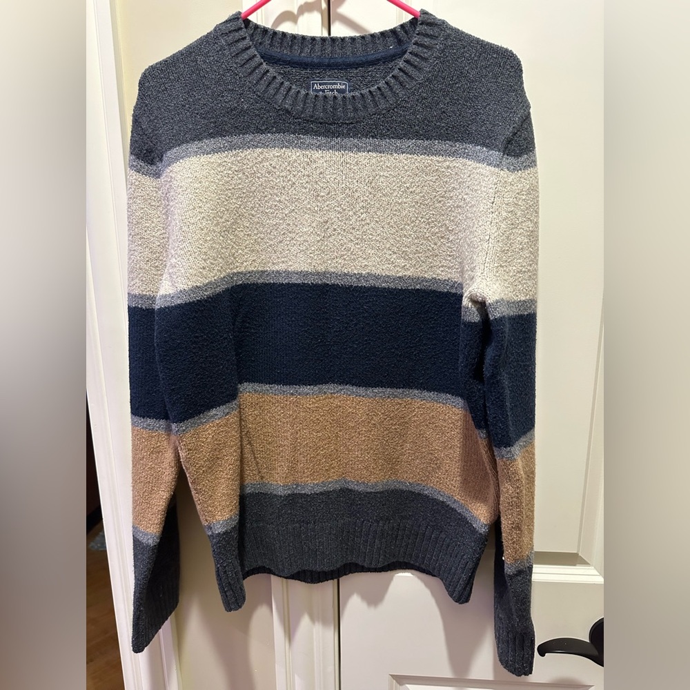 Men’s Abercrombie & Fitch Striped (Gray Navy Cream) Sweater Crewneck - Medium
